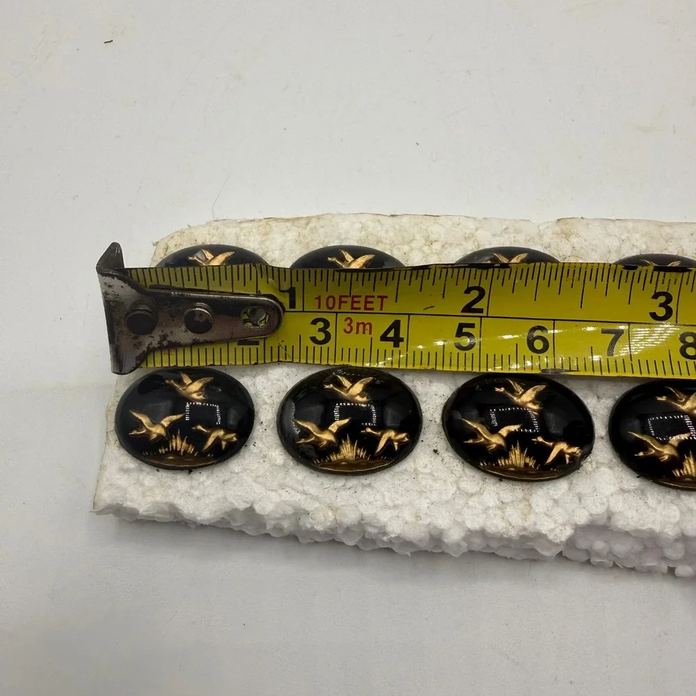 Vintage Glass Cabochons 15pc Black Gold Silver‎ Flying Ducks Birds Oval Lot